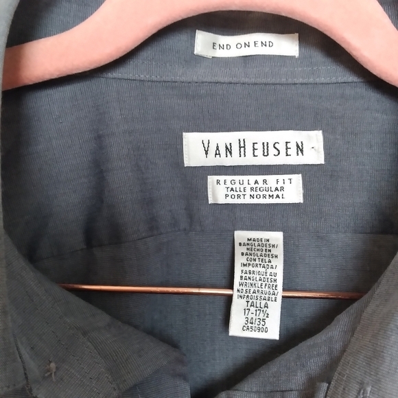 Van Heusen Gray Blue Long Sleeve Regular Fit End on End Button Up Shirt - Picture 6 of 7